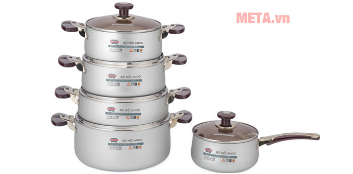 Bộ nồi Sunhouse Elegant 5 chiếc nắp kính SH9953