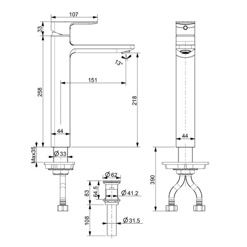 Bản vẽ kỹ thuật vòi lavabo nóng lạnh American Standard cổ cao WF-1302