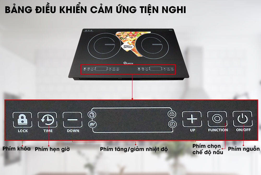 Bếp hồng ngoại Sowun SW 1219 có bảng điều khiển cảm ứng
