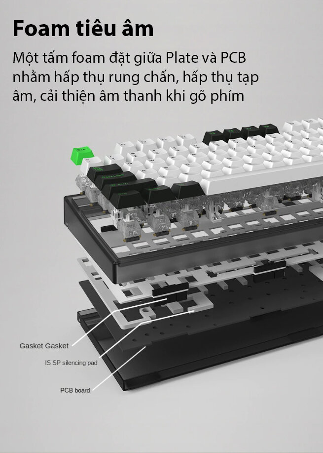 Bàn phím cơ FL-Esports GP87 CP White Green White sw (Gateron Pro) (USBC/RGB/Hotswap) 7