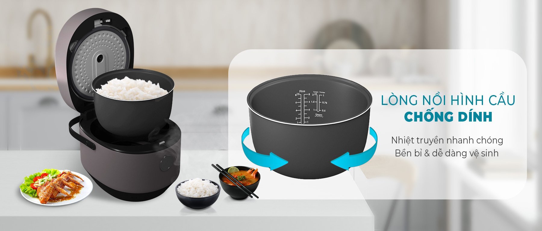 Lòng nồi Casper CD-18RC01 tráng lớp chống dính an toàn sức khỏe người dùng Lòng nồi Casper CD-18RC01 tráng lớp chống dính an toàn sức khỏe người dùng