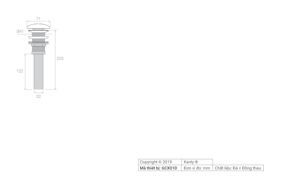 Bản vẽ kỹ thuật đầu Xả Lavabo bằng đá Kanly GCX01D