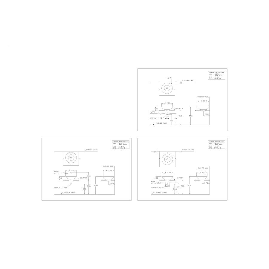 Bản vẽ kỹ thuật chậu rửa lavabo COTTO C0011 đặt trên bàn Best