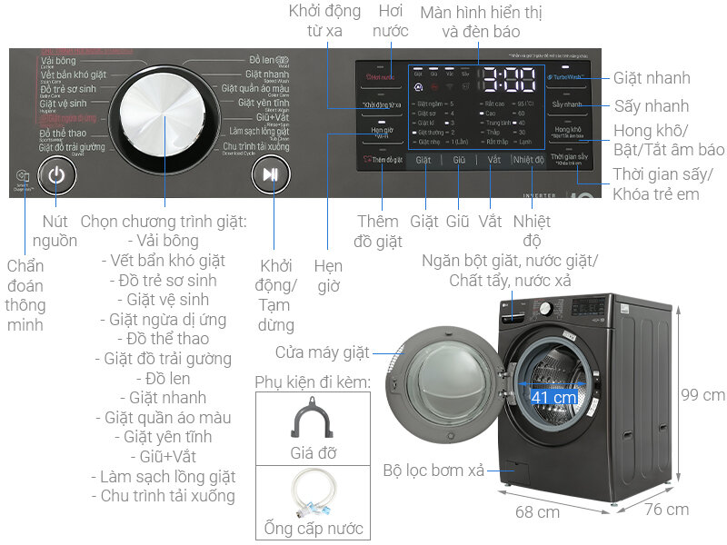 Máy giặt sấy LG F2721HVRB giặt 21 kg sấy 12 kg