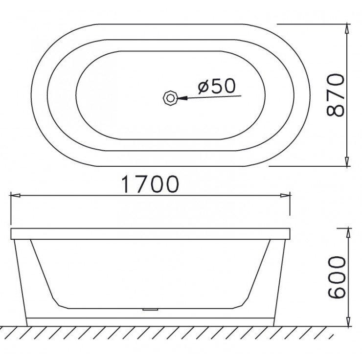 Bản vẽ kỹ thuật bồn tắm đơn lập AT6170 Caesar