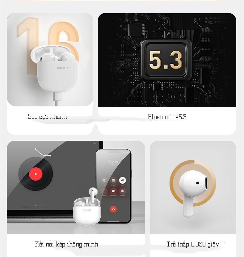 Tai nghe không dây PISEN True wireless Ai3 PA-BHD03 màu trắng