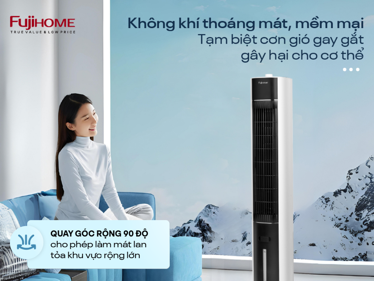 Quạt tháp FujiHome AC-18LM có góc xoay 90 độ 