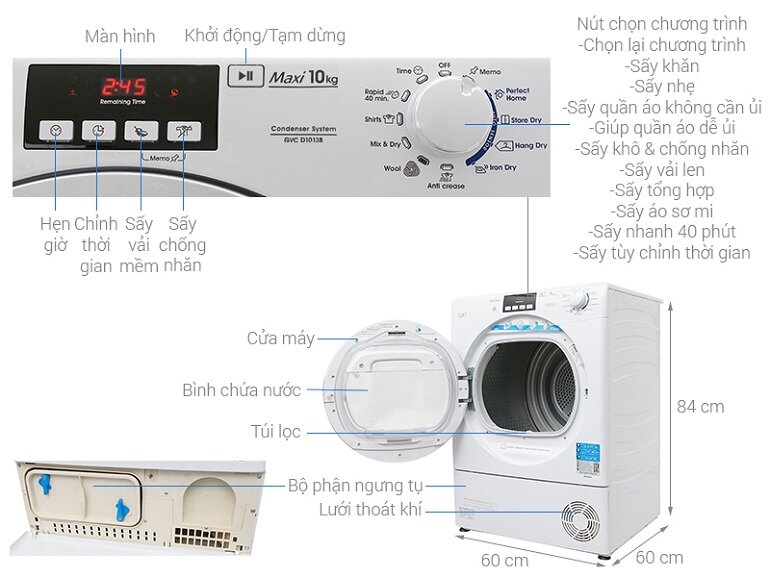 Máy sấy quần áo Candy GVCD1013B-S 10Kg 2300W