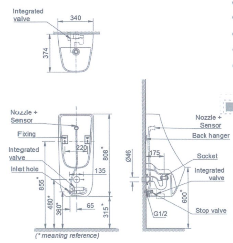 Bản vẽ kỹ thuật bồn tiểu nam INAX AU-468IR