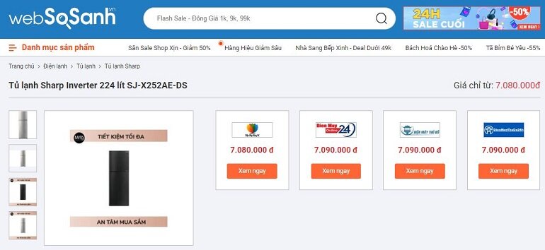 Giá tủ lạnh Sharp Inverter 224 lít SJ-X252AE-DS phải chăng