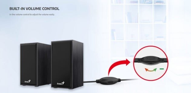 Dây kết nối của loa Genius SP-HF180 có nút điều chỉnh âm lượng tiện lợi