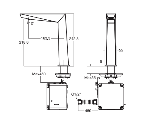 Bản vẽ kỹ thuật vòi chậu cảm ứng WF-8510.AC / WF-8510.DC American Standard