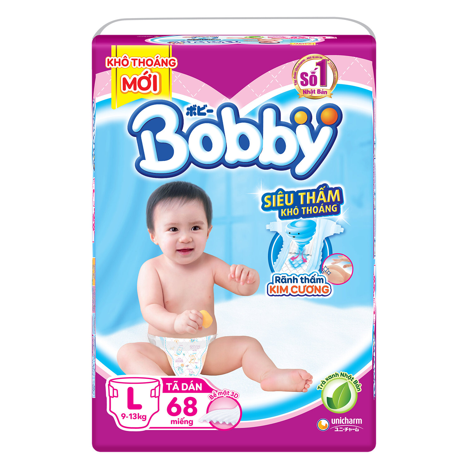  Bỉm - Tã dán Bobby size L 68 miếng (cho bé 9 - 13kg)