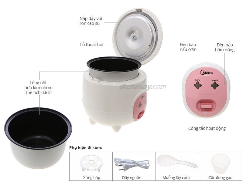 Nồi cơm điện Midea 0.6 lít CM06SA Nồi cơm điện Midea 0.6 lít CM06SA