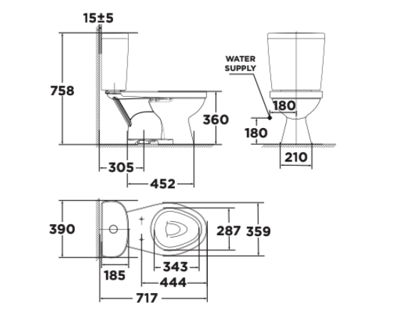 Bản vẽ kỹ thuật bồn cầu 2 khối nắp êm Winplus+ American Standard VF-2397SL