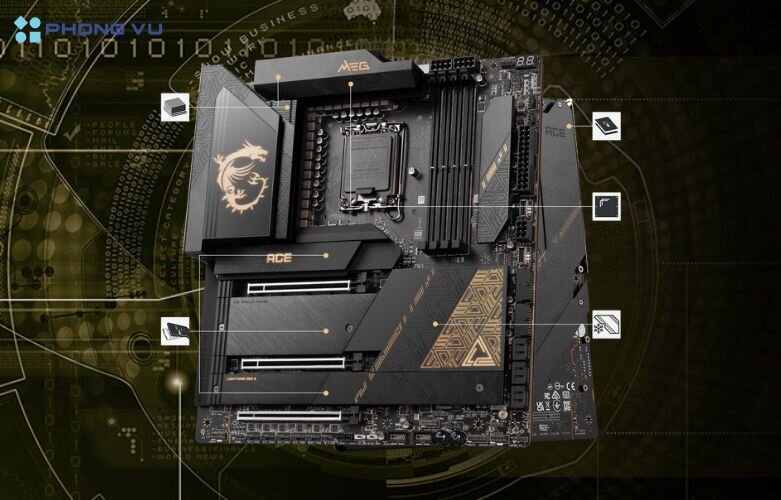 Mainboard hỗ trợ bộ nhớ DDR5 với tốc độ ép xung lên tới 7800+ MHz, mang lại khả năng xử lý nhanh chóng và hiệu quả