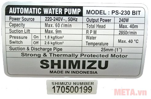 Máy bơm nước Shimizu PS-230 BIT Máy bơm nước Shimizu PS-230 BIT