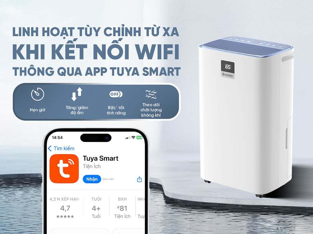 Máy hút ẩm KM-30N điều khiển từ xa bằng điện thoại Máy hút ẩm KM-30N