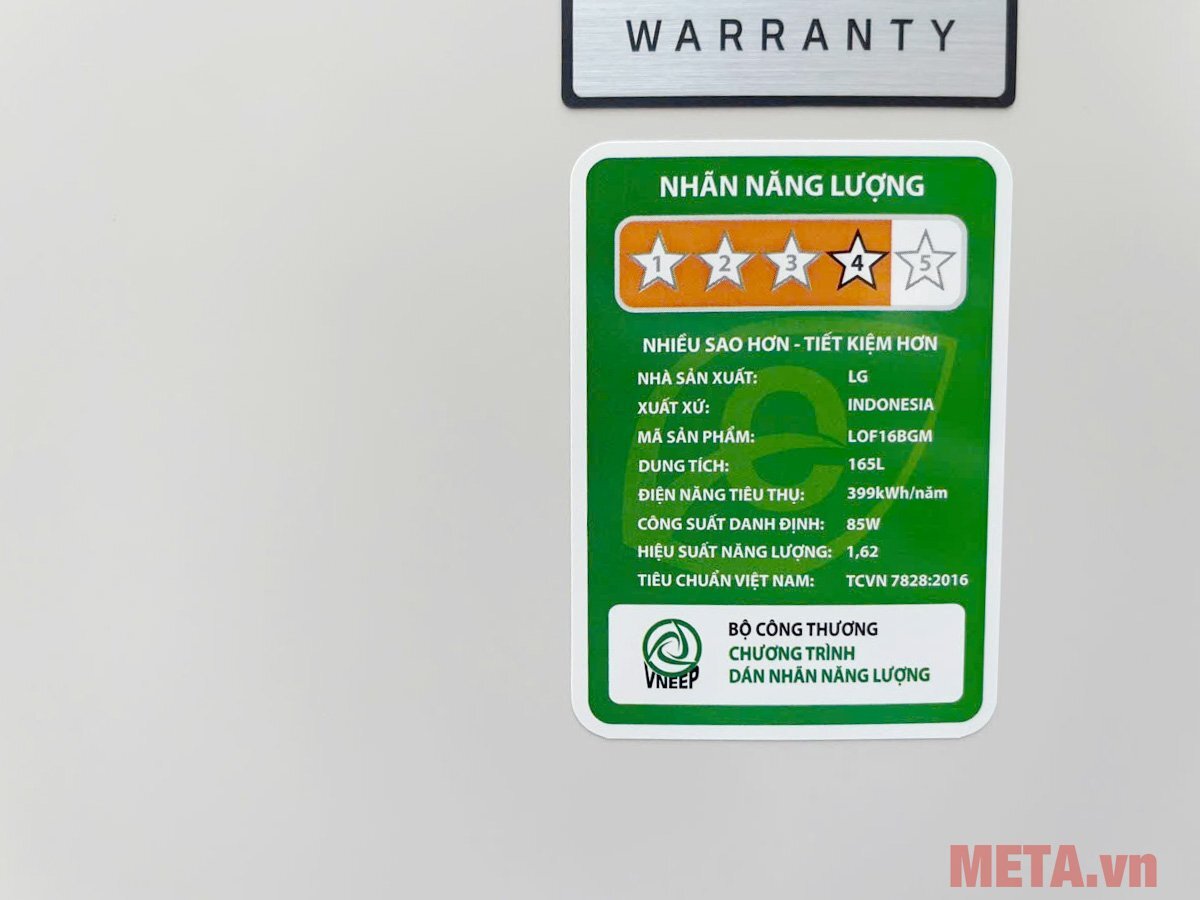 Nhãn năng lượng Tủ đông đứng LG LOF16BGM