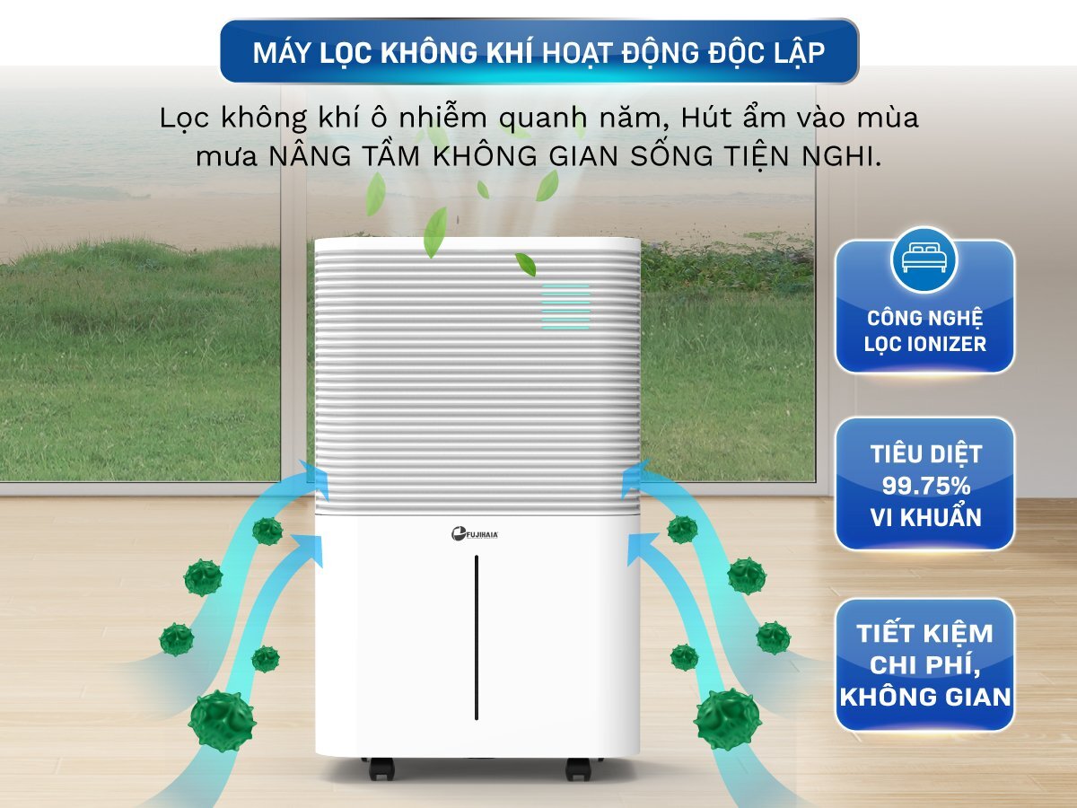 Máy hút ẩm dân dụng Fujihaia DH25W có khả năng lọc không khí hiệu quả