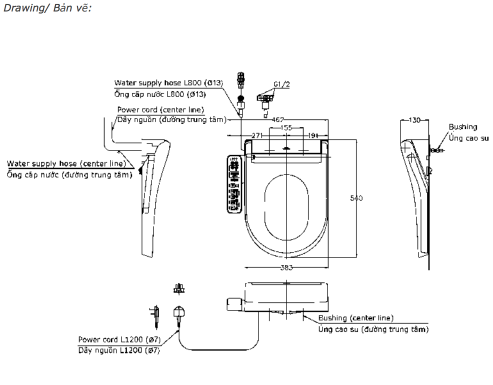 Bản vẽ kỹ thuật nắp bồn cầu TCF33370GAA