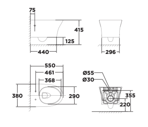 Bản vẽ kỹ thuật bồn cầu treo tường American Standard Signature WP-2140