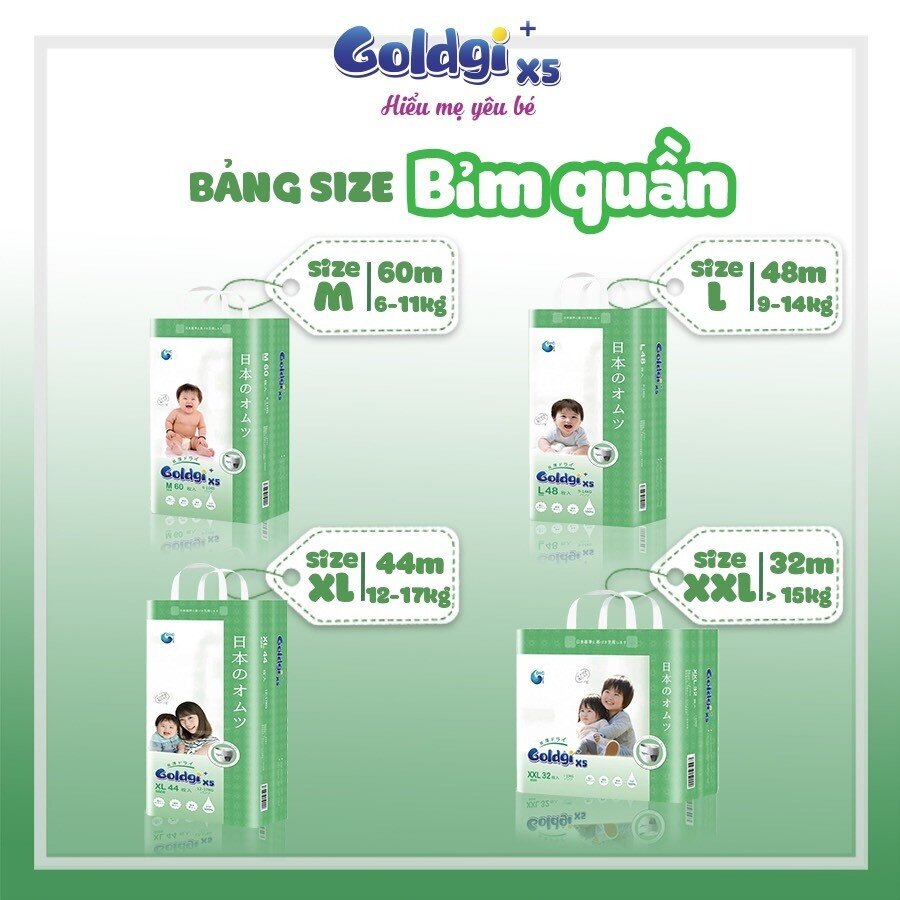 Bỉm quần Goldgi+ size XXL32 dành cho bé dưới 15kg