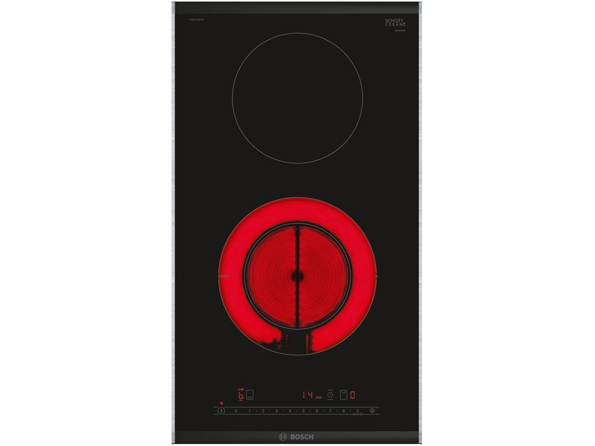 Bếp từ hồng ngoại Domino Bosch PKF375FP2E có 2 vùng nấu lớn, công suất cao