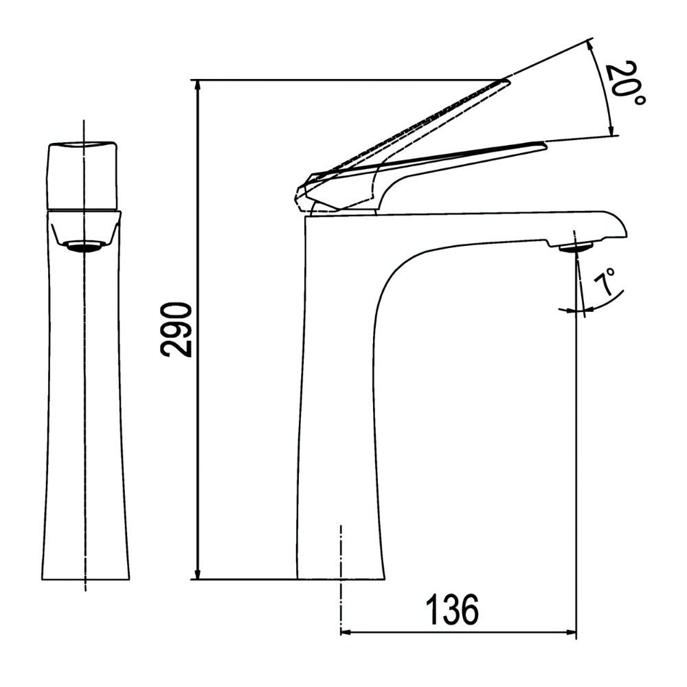 Bản vẽ kỹ thuật của vòi chậu lavabo nóng lạnh Viglacera Platinum P.52.351