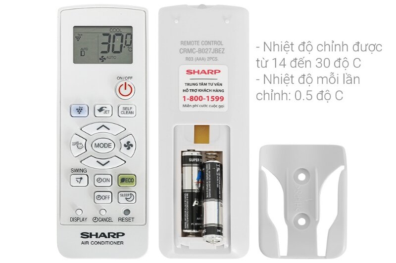 Điều hòa Sharp Inverter 9000 BTU 1 chiều AH-XP10BSW điều chỉnh mức nhiệt độ