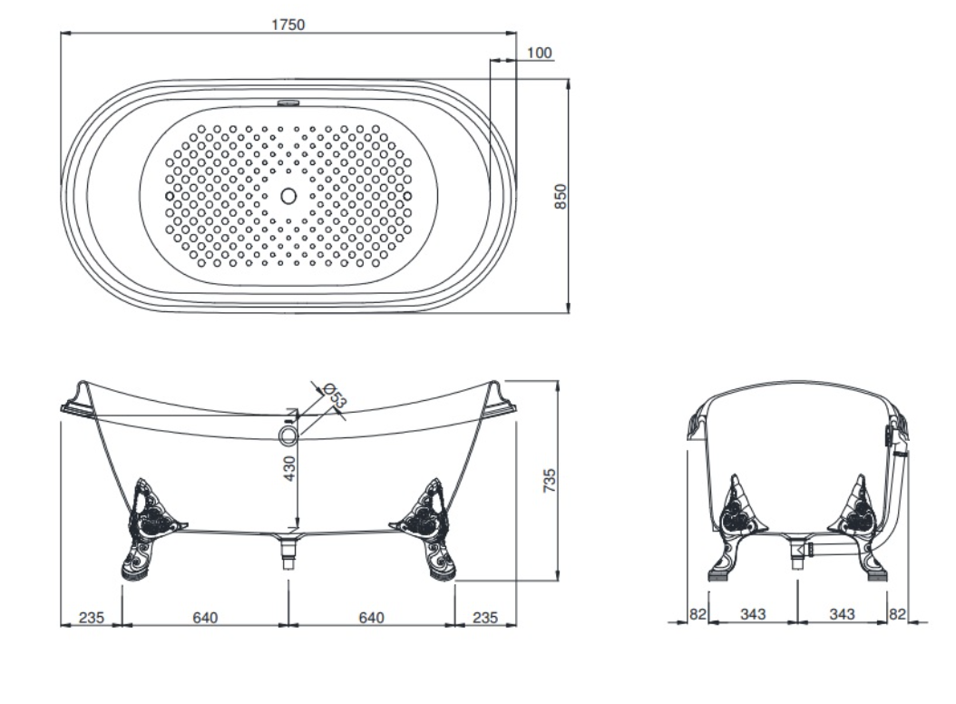 Bản Vẽ Kỹ Thuật Bồn Tắm Gang Tráng Men Đặt Sàn Classic  TOTO FBY1756PTNE