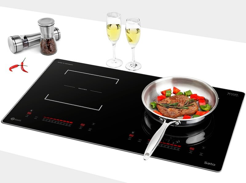 Bếp từ đôi Sato IH586Plus (A) thiết kế hiện đại (Ảnh: Sato).