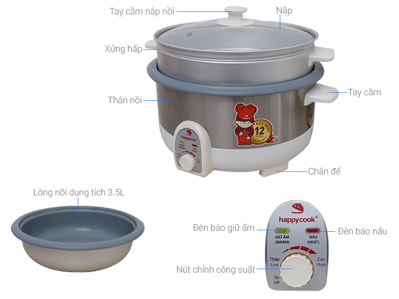 Nồi lẩu điện Happycook HCHP-350ST 3.5 lít Nồi lẩu điện Happycook HCHP-350ST 3.5 lít