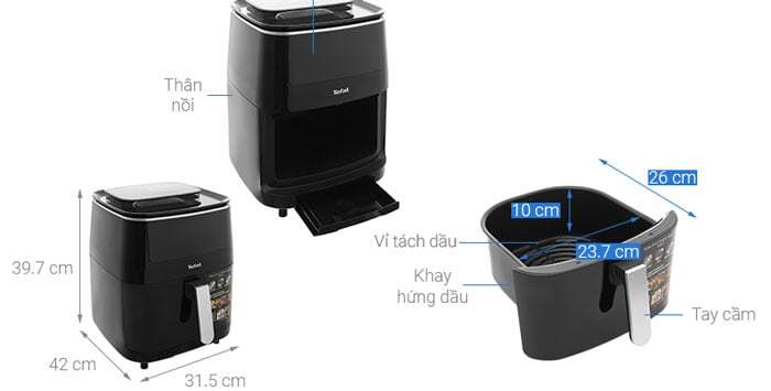 Cấu tạo và kích thước của Nồi chiên không dầu Tefal 3 trong 1 Easy Fry Steam & Grill FW201815 Cấu tạo và kích thước của Nồi chiên không dầu Tefal 3 trong 1 Easy Fry Steam & Grill FW201815