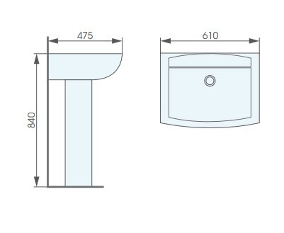 bản vẽ kĩ thuật Chậu rửa lavabo treo tường chân dài ATMOR AT3032