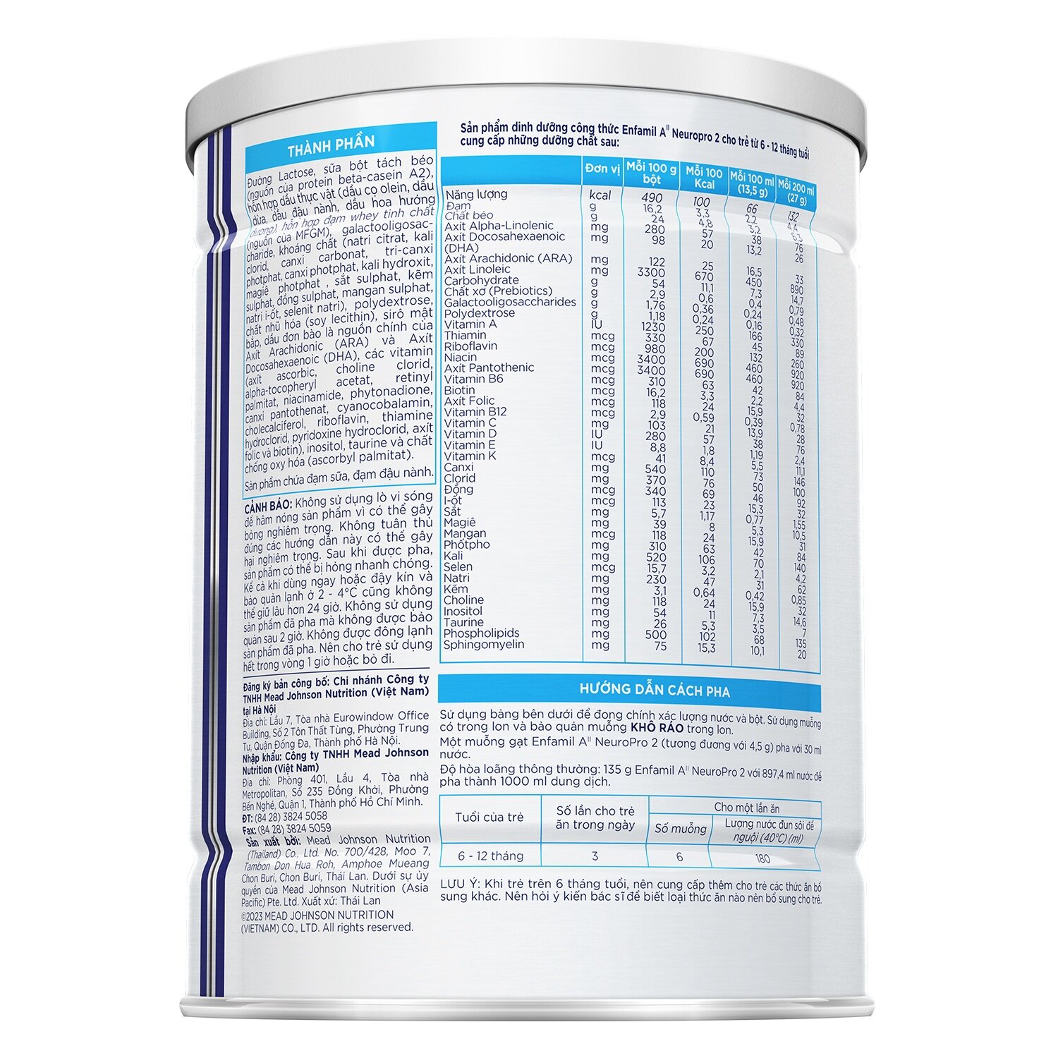 Thành phần nổi bật của sữa Enfamil A2 Neuropro 2 350g