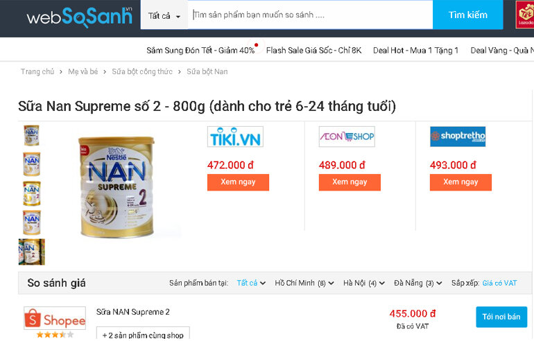 Giá sữa Nan Supreme 2 bao nhiêu tiền?