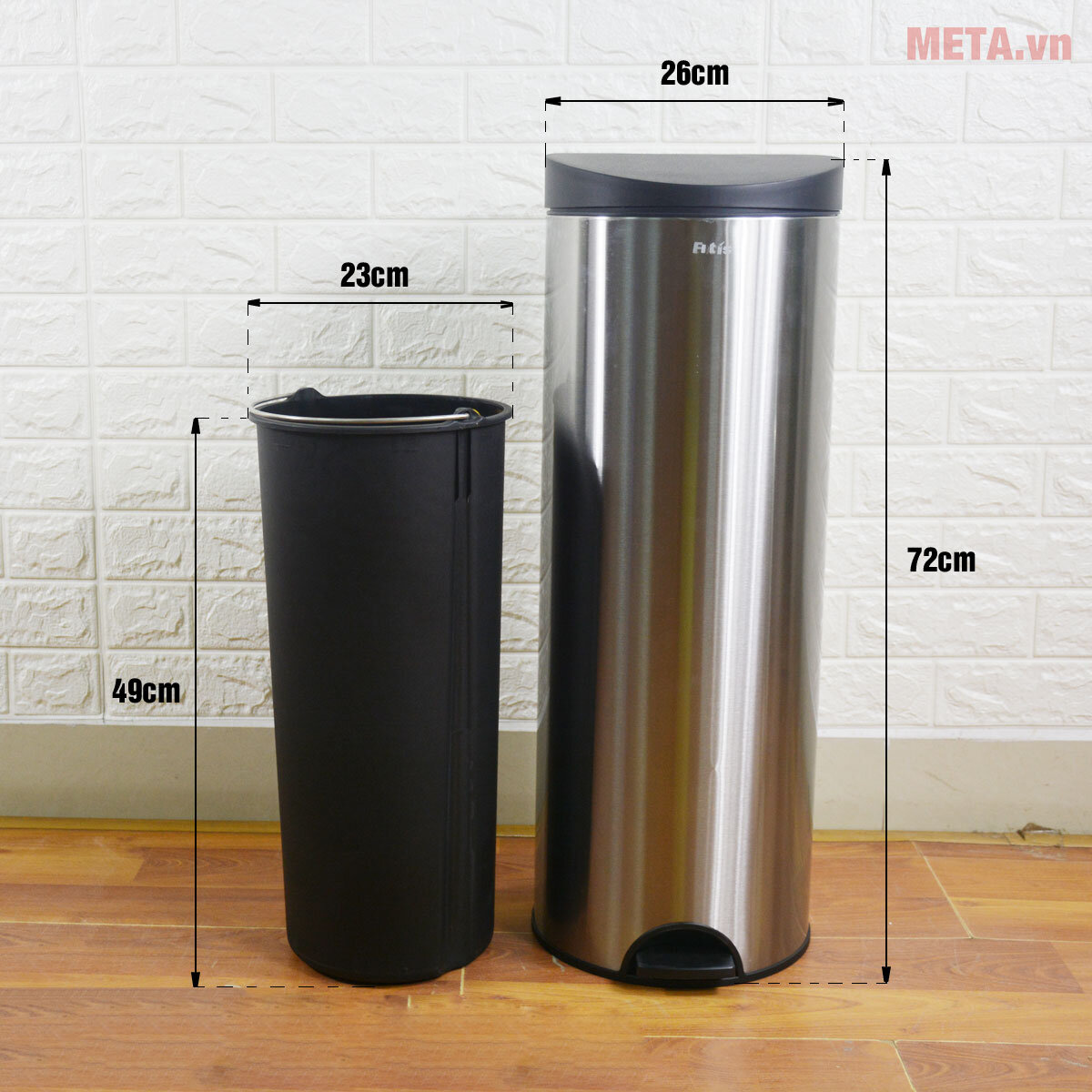Thùng rác inox đạp tròn lớn Fitis RPL1-901 - 15 lít