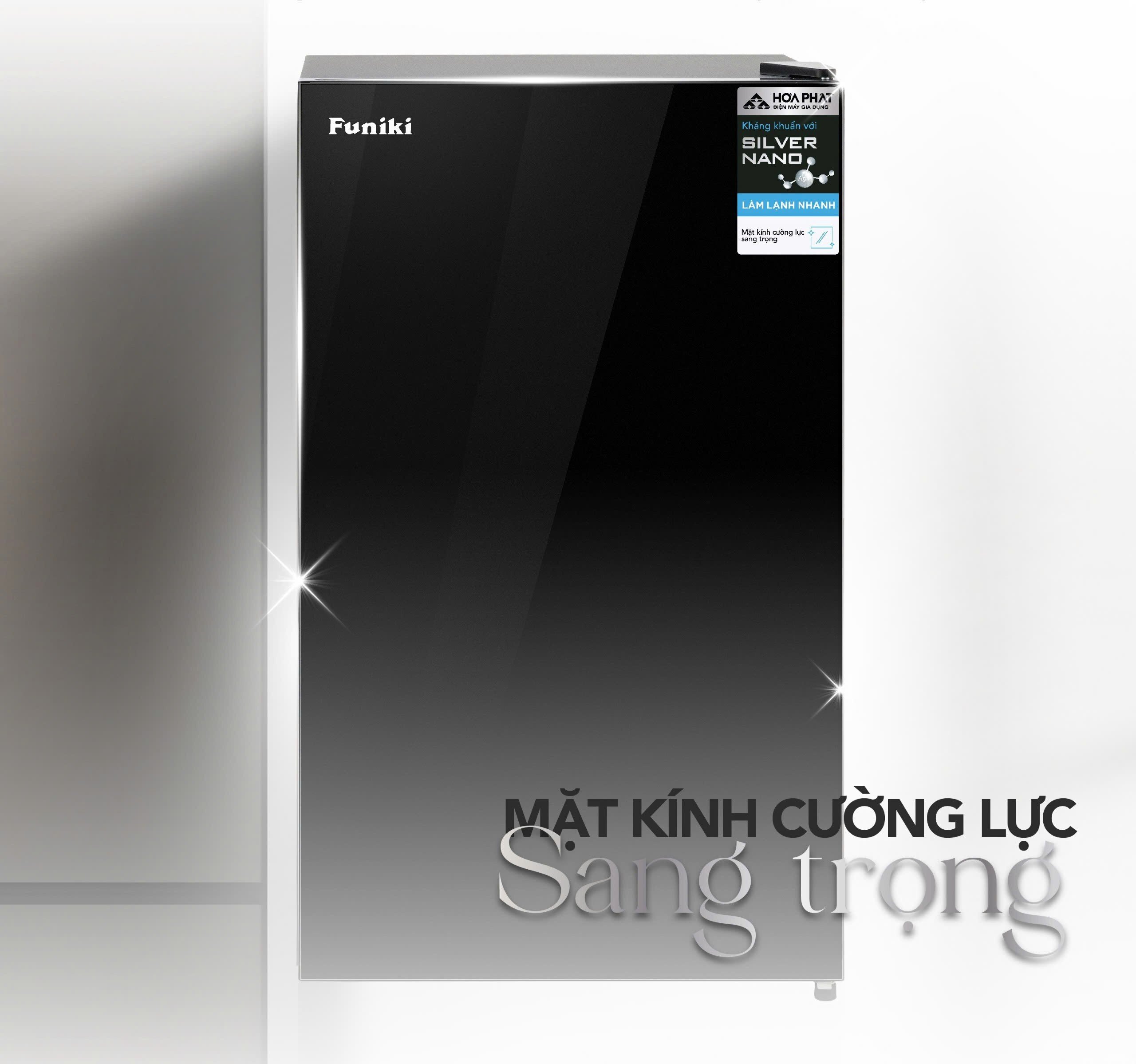 Mặt kính cường lực sang trọng Tủ lạnh mini cánh kính Funiki HR S690GB