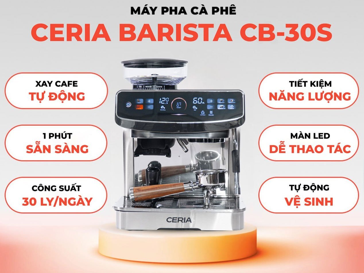 Máy pha cà phê Ceria Barista CB-30S có khả năng xay cafe tự động