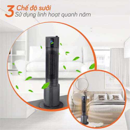 3 chế độ sưởi ấm linh hoạt Quạt sưởi gốm