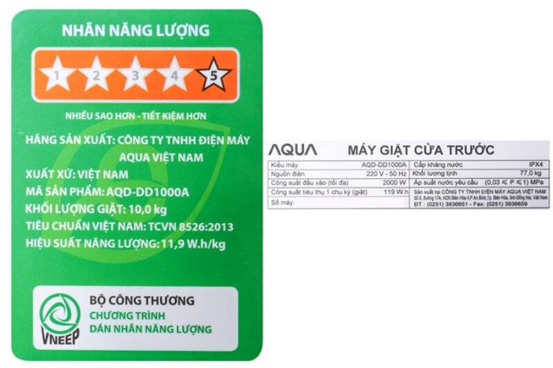 Máy giặt Aqua Inverter 10 kg AQD-DD1000A tiết kiệm điện