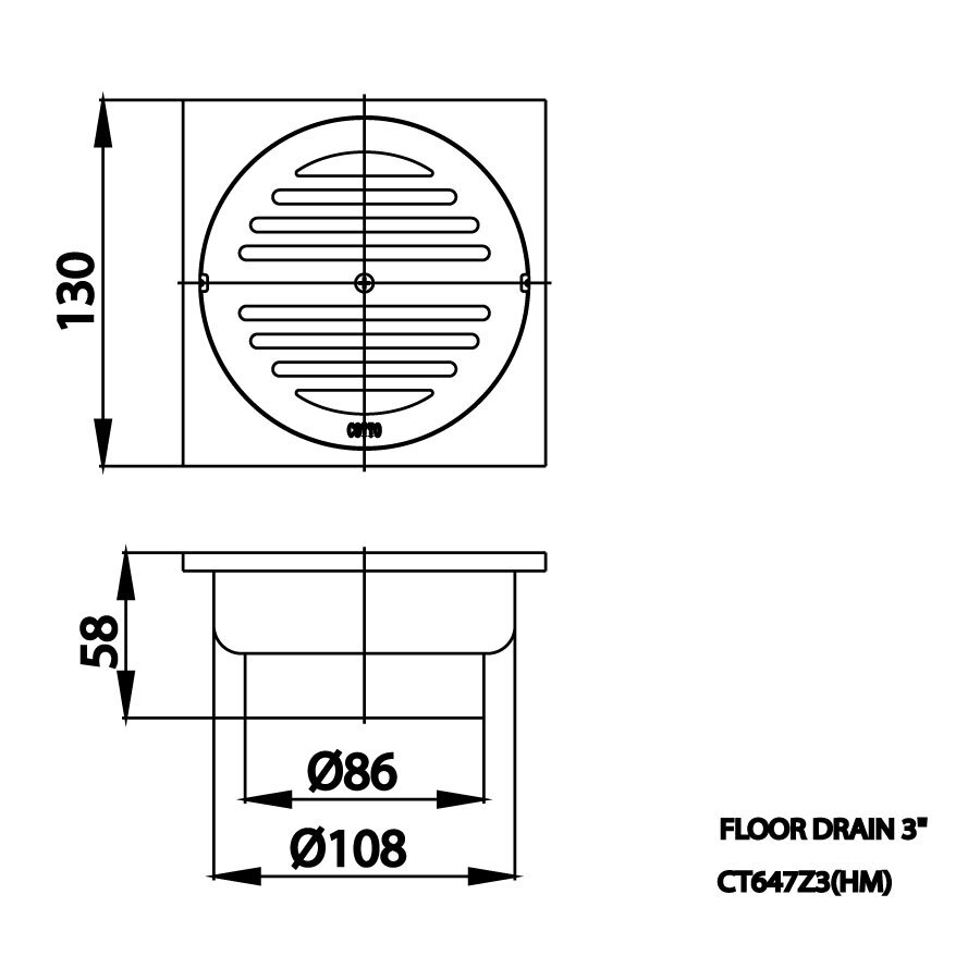 Bản vẽ kỹ thuật ga thoát sàn COTTO CT647Z3(HM) chống hôi