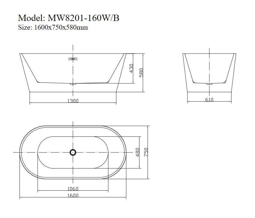 Bồn tắm đặt sàn 1.6m MOWOEN MW8201-160