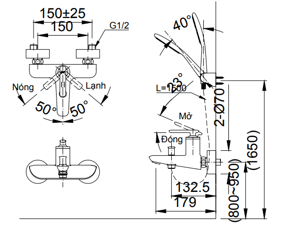 Bản vẽ kỹ thuật bộ vòi sen tắm nóng lạnh INAX BFV-4103S-5C