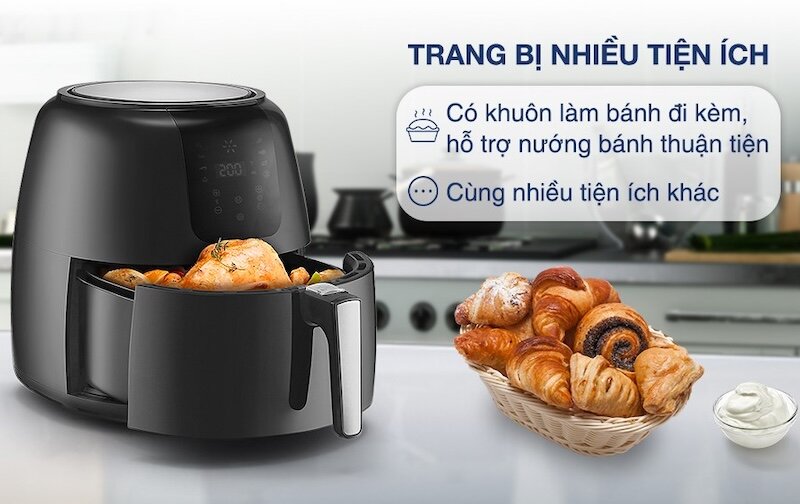 Nồi chiên không dầu Lock&Lock EJF296BLK có thiết kế đẹp mắt với tông màu đen sang trọng