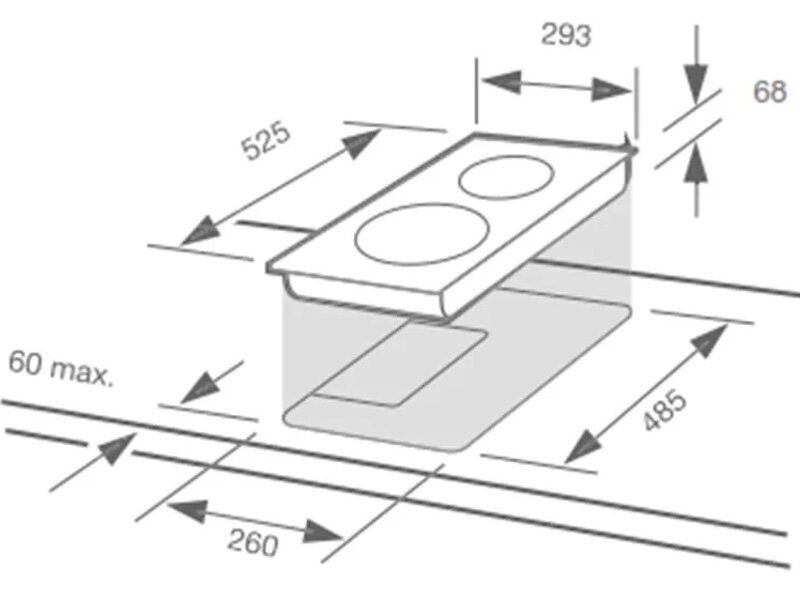 Kích thước lắp đặt bếp từ Domino Fagor 4MF-2IAX (Ảnh: bepphuongnam).