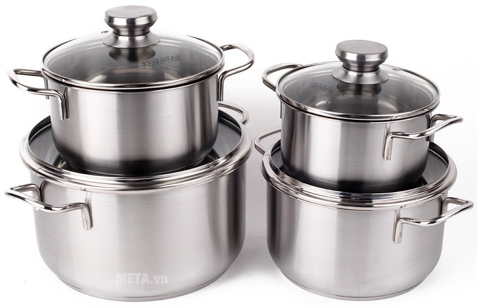 Bộ nồi 4 cái - 3 đáy nắp kính Fivestar FS08CG