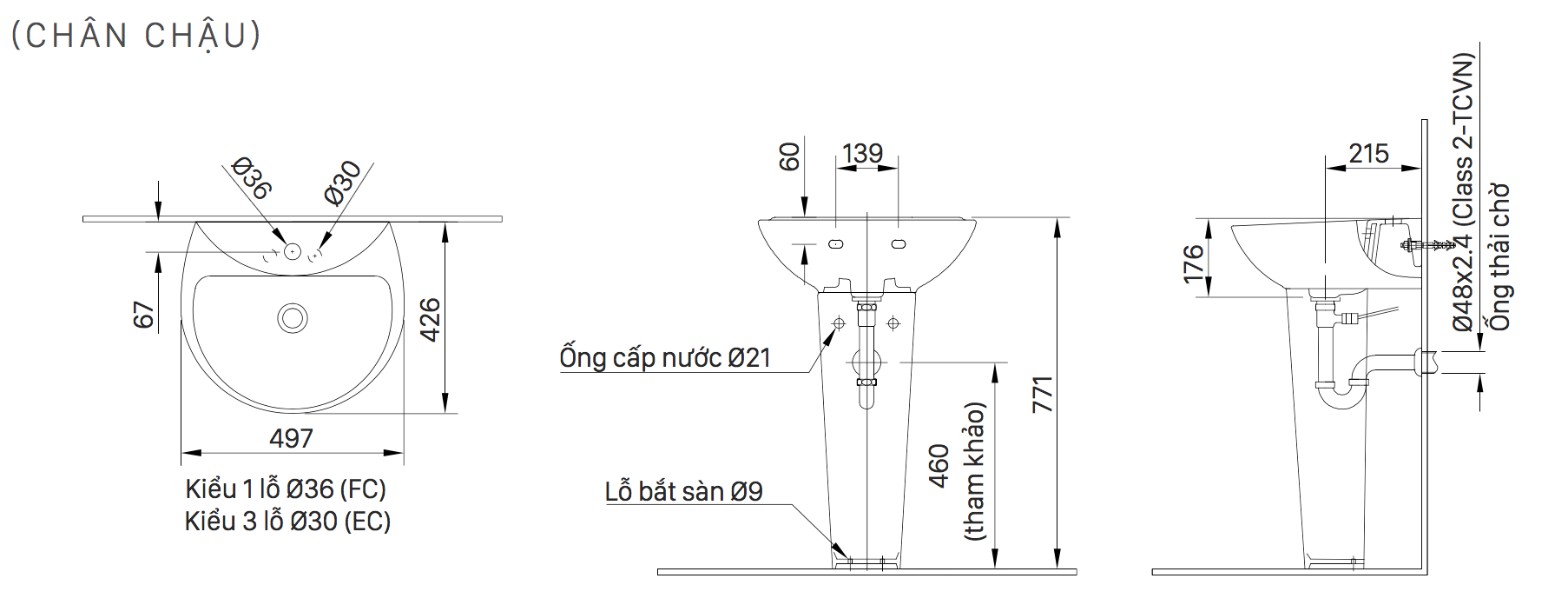 Bản vẽ kỹ thuật chân chậu rửa mặt INAX dài L-288VD: