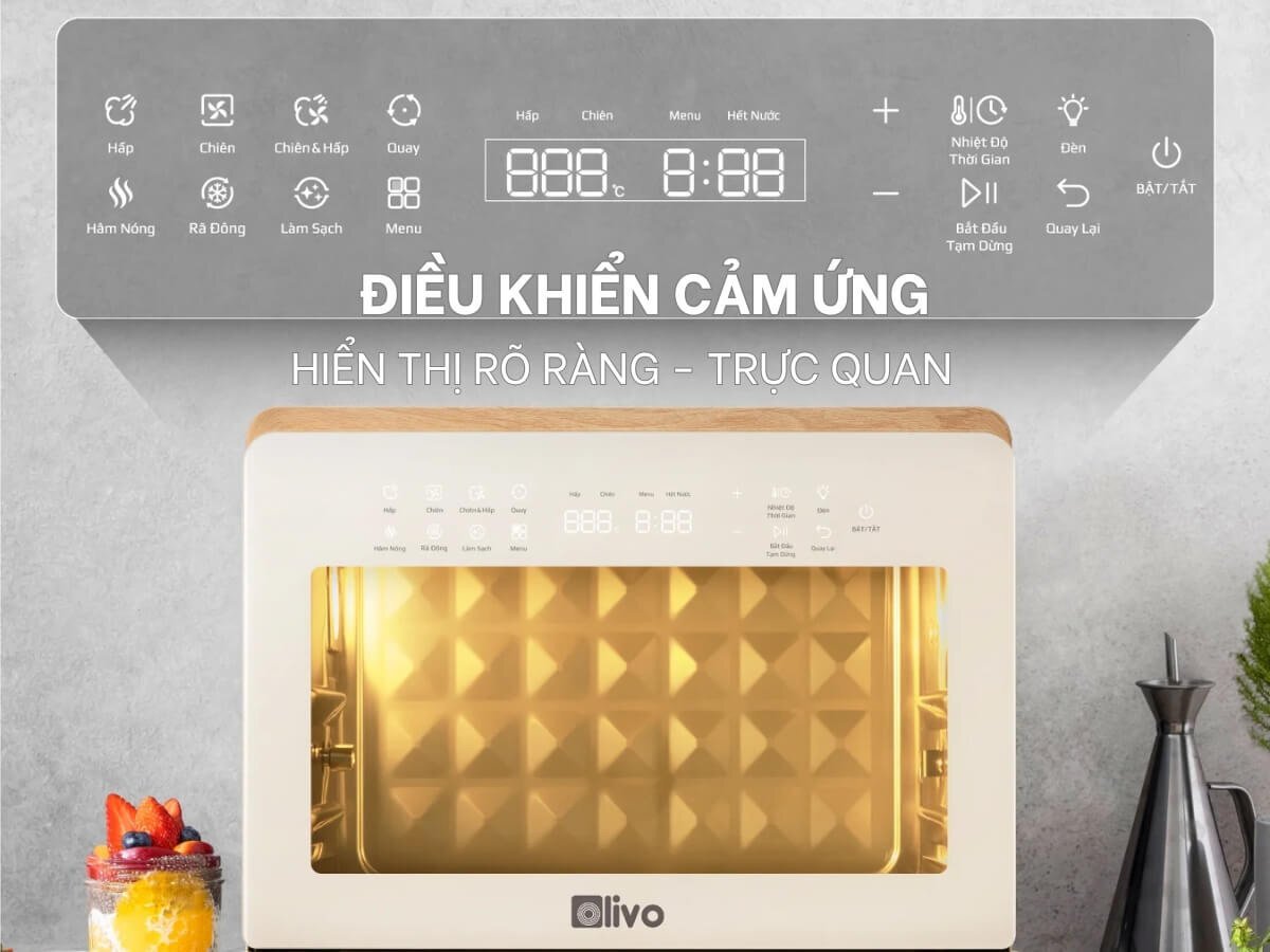 Nồi chiên hấp đa năng Olivo SF20 Pro được trang bị bảng điều khiển điện tử với các nút cảm ứng siêu nhạy